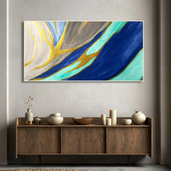 Handmade Blue and Gold Extra Large Abstract Painting