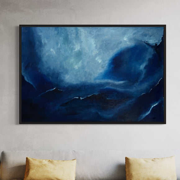 Extra Large Dark Blue Sea Abstract Oil Painting