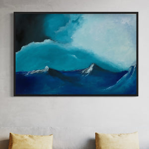 Extra Large Blue Waves Stormy Scene Abstract Oil Painting