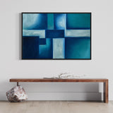 Extra Large Geometric Blue Abstract Oil Painting