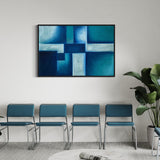 Extra Large Geometric Blue Abstract Oil Painting