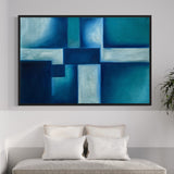 Extra Large Geometric Blue Abstract Oil Painting