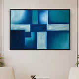 Extra Large Geometric Blue Abstract Oil Painting