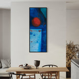 Extra Large Narrow Blue and Orange Abstract Oil Painting