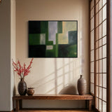 Extra Large Geometric Green Abstract Oil Painting