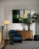 Extra Large Geometric Green Abstract Oil Painting