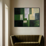 Extra Large Geometric Green Abstract Oil Painting