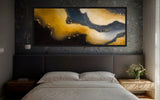 Extra Large Narrow Gold and Black Abstract Oil Painting