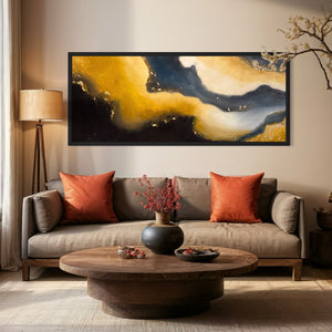 Extra Large Narrow Gold and Black Abstract Oil Painting