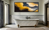 Extra Large Narrow Gold and Black Abstract Oil Painting