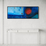 Extra Large Narrow Blue and Orange Abstract Oil Painting