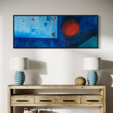 Extra Large Narrow Blue and Orange Abstract Oil Painting