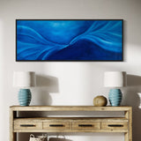 Extra Large Narrow Whimsical Blue Abstract Oil Painting