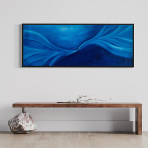 Extra Large Narrow Whimsical Blue Abstract Oil Painting