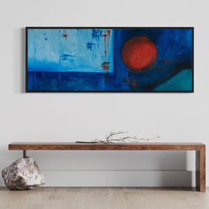 Extra Large Narrow Blue and Orange Abstract Oil Painting