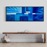 Extra Large Narrow Geometric Blue Abstract Oil Painting