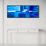 Extra Large Narrow Geometric Blue Abstract Oil Painting