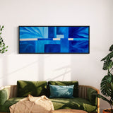 Extra Large Narrow Geometric Blue Abstract Oil Painting