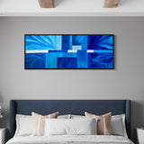 Extra Large Narrow Geometric Blue Abstract Oil Painting