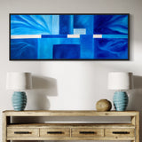 Extra Large Narrow Geometric Blue Abstract Oil Painting