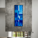 Extra Large Narrow Geometric Blue Abstract Oil Painting