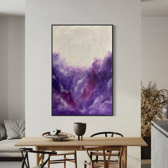 Extra Large Purple and White Abstract Oil Painting