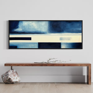 Extra Large Narrow Geometric Dark Blue Abstract Oil Painting