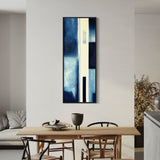 Extra Large Narrow Geometric Dark Blue Abstract Oil Painting