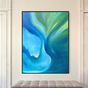 Extra Large Whimsical Blue and Green Abstract Oil Painting