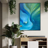 Extra Large Whimsical Blue and Green Abstract Oil Painting