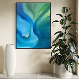 Extra Large Whimsical Blue and Green Abstract Oil Painting