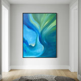 Extra Large Whimsical Blue and Green Abstract Oil Painting