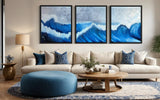 3 Piece Set  - Extra Large Stormy Waves Abstract Oil Painting